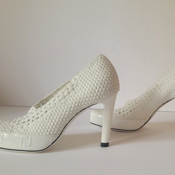 Fendi  Woven White Textured Fabric Reflections High Heels Pumps - Picture 7 of 16